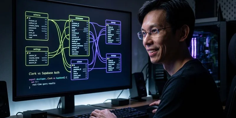 Clerk vs Supabase Auth side by side comparison showing login interfaces and feature differences