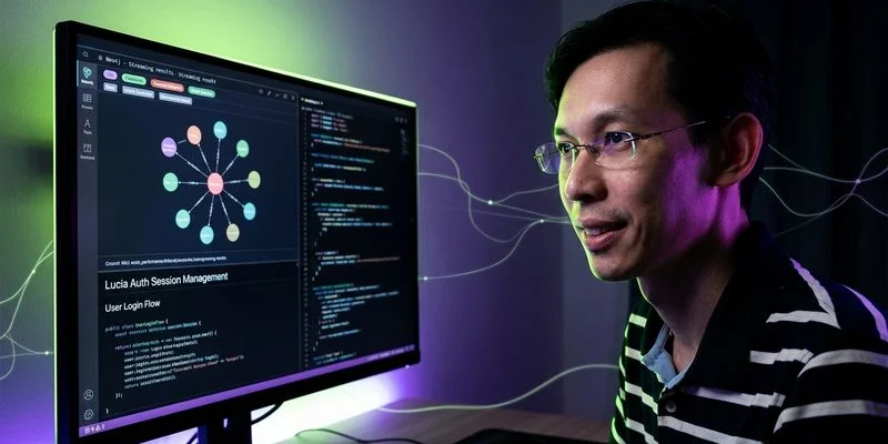 Neon serverless Postgres database with Lucia auth library showing session management architecture and code structure