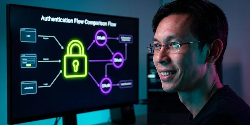 SaaS authentication solutions comparison showing login screens, security features, and integration metrics