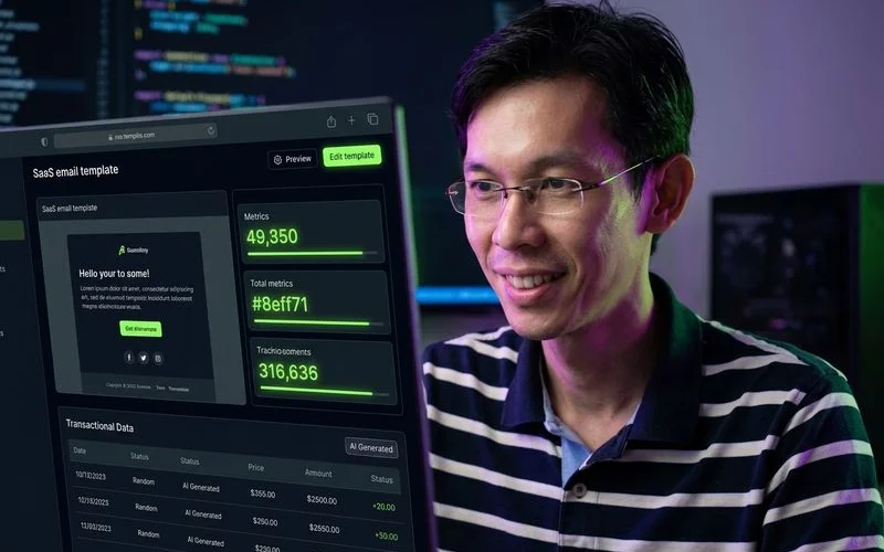 AI-generated SaaS landing page hero section with email capture form and compelling headline