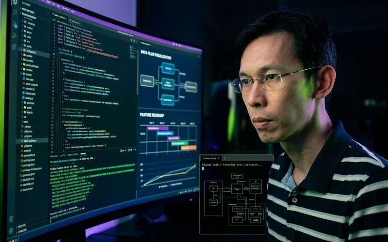 Claude Code terminal interface reading a SaaS codebase and planning a feature implementation