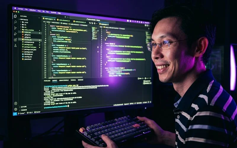 Cursor editor interface showing multi-file context panel with a SaaS project open