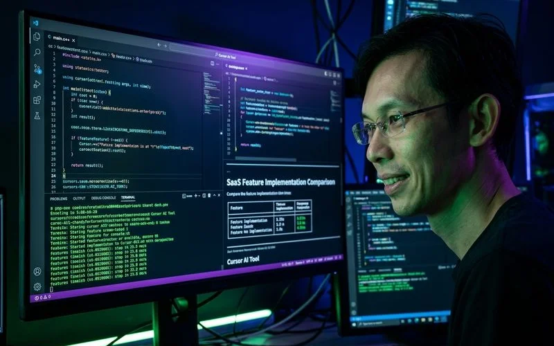 Chart comparing SaaS feature implementation times across AI coding tools