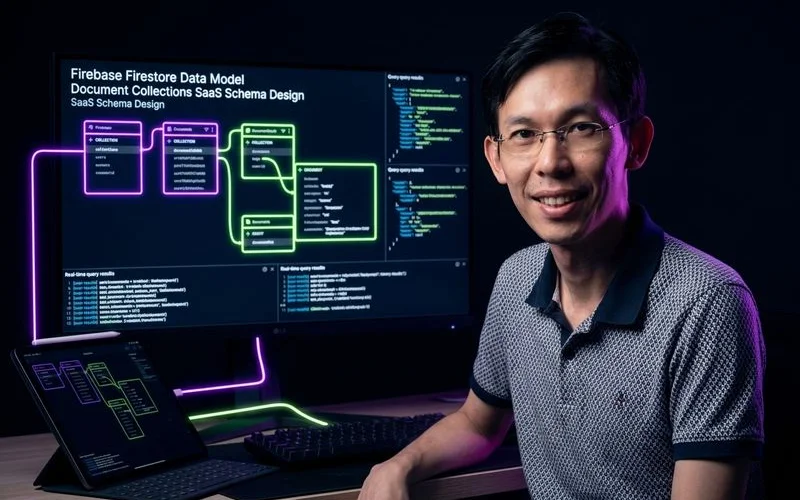 Firebase Firestore data model showing document collections for SaaS schema design