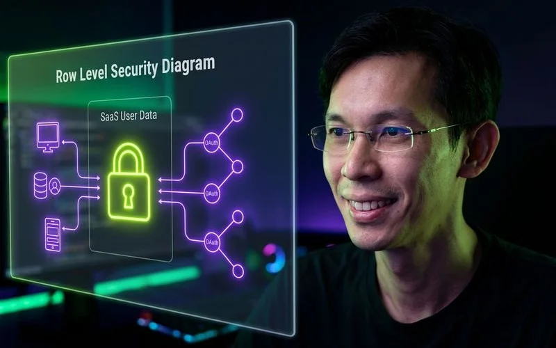 Row Level Security diagram showing how RLS policies protect SaaS user data
