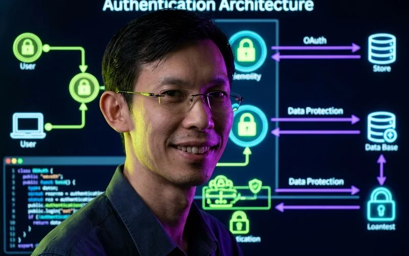 SaaS authentication architecture diagram showing auth flow and data protection