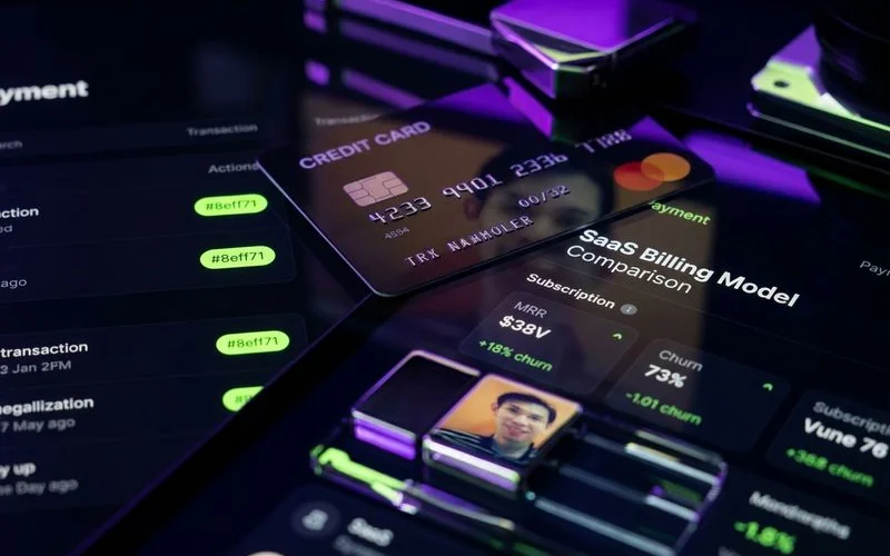 SaaS billing model comparison showing subscription vs usage-based vs freemium approaches