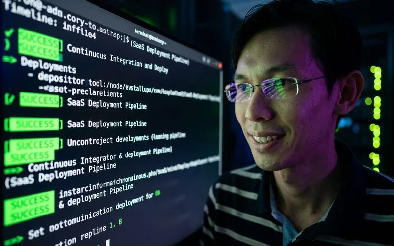 SaaS deployment pipeline from local development to production URL