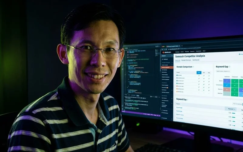 Semrush competitor analysis showing domain comparison and keyword gap in the SaaS market