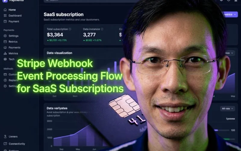Stripe webhook event processing flow for SaaS subscriptions