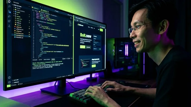 Bolt.new interface with live preview of SaaS app