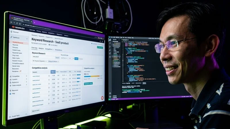 Semrush dashboard showing keyword research and competitive analysis