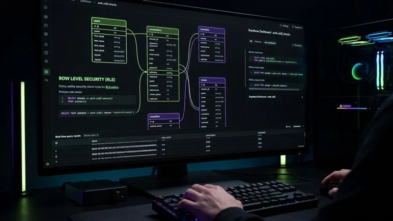 Supabase dashboard showing database tables and RLS policies
